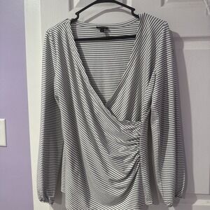 Women's Talbots Knit Faux Wrap VNeck Shirt Top  Stripes Long Sleeves small